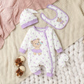 Newborn Baby Girl 4PCS Bear Polka Dot Jumpsuit Set with Hat Bib