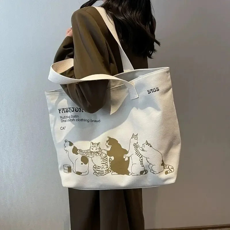 Women Canvas Tote Bag Large Capacity Zipper Shoulder Bag Work Handbag