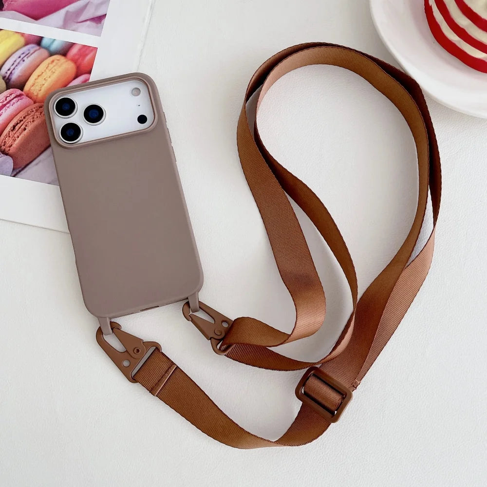 Crossbody Lanyard Matte Silicone Shockproof iPhone Case
