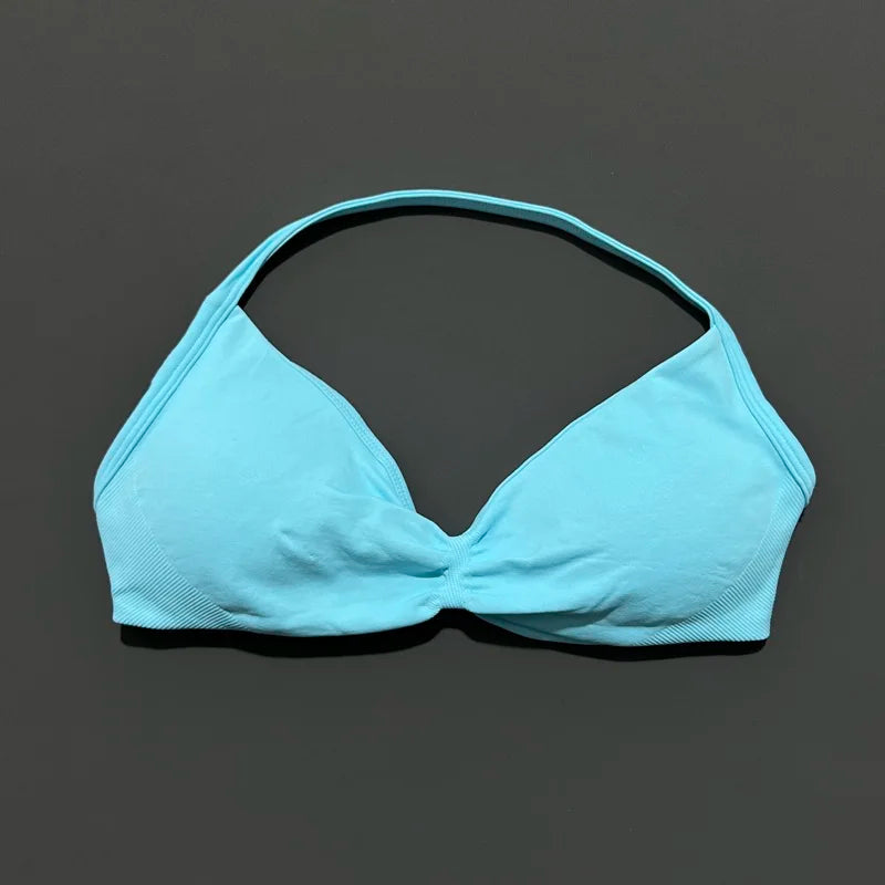 Seamless Strappy Sports Bra Halter Gym Top Women High Support Yoga Tank