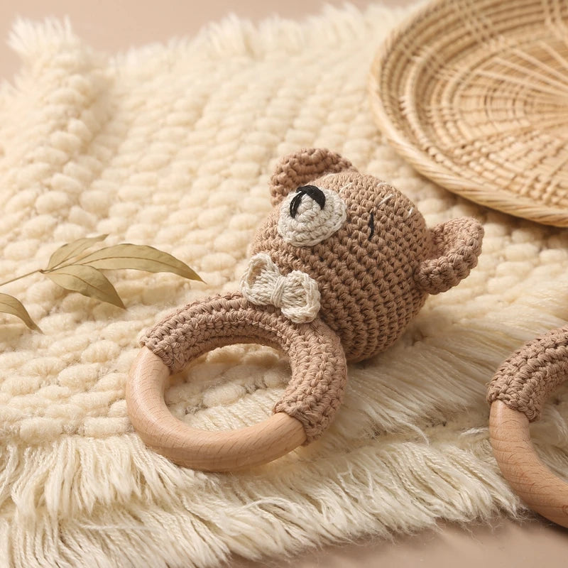 Crochet Bear Baby Rattle Teether Toy for 0 to 12 Months