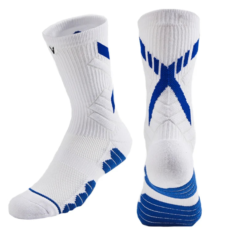 Veidoorn Sport Socks Mid Calf Thick Cushion Non Slip Running Basketball Cycling Socks