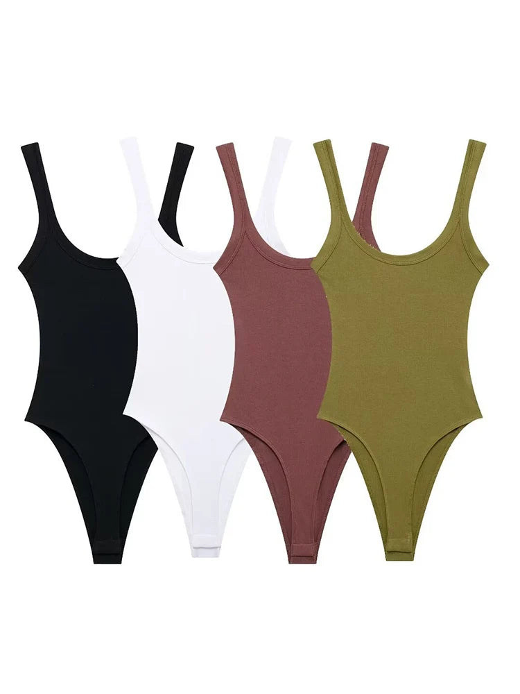 Women Ribbed Bodysuit Stretch Snap Button Playsuit