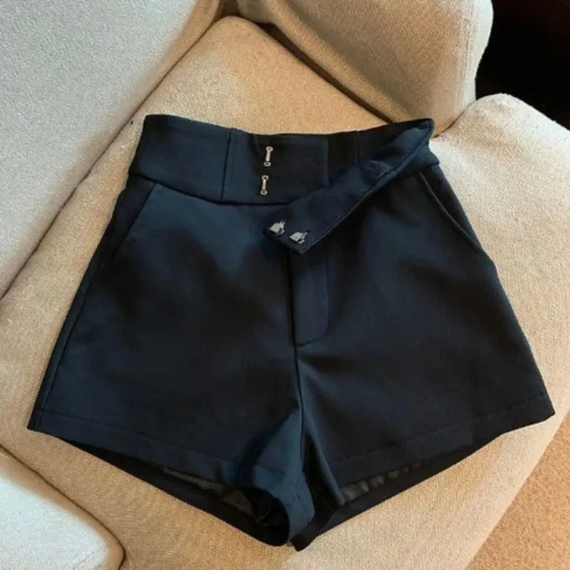 Women High Waisted A Line Shorts Black Slim Fit Casual Streetwear