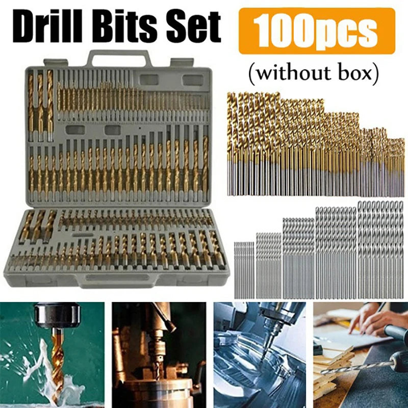100PCS Titanium Drill Bit Set – High Speed Steel Multi-Size Drill Bits Kit for Wood, Metal & DIY