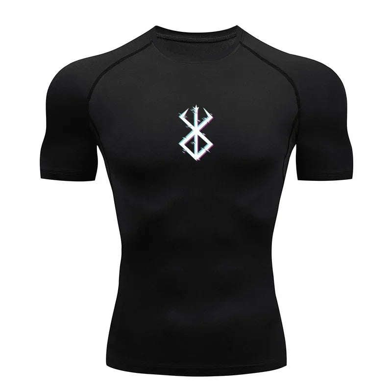 Men Compression Rash Guard Short Sleeve Quick Dry Gym Workout Athletic T Shirt