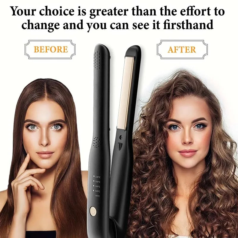 2-in-1 Mini Hair Straightener Curler Ceramic Fast Heating 140-220C Portable Travel Flat Iron