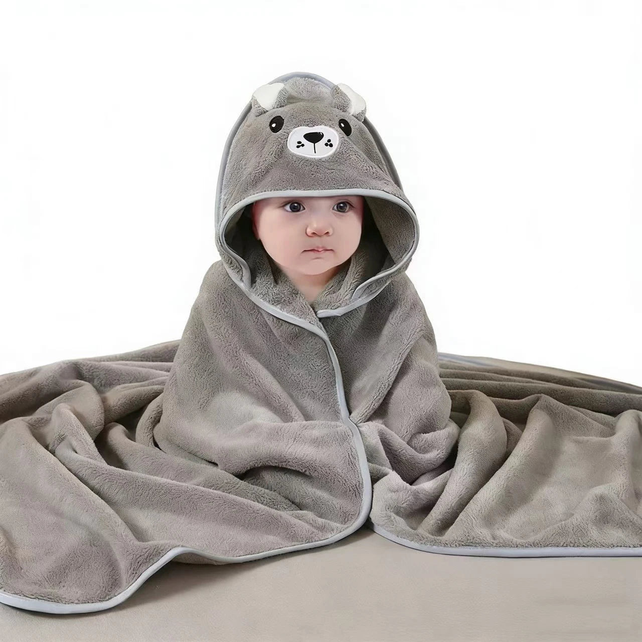 Baby Hooded Bathrobe Towel Blanket Coral Fleece Toddler Swaddle Kids Bath Wrap