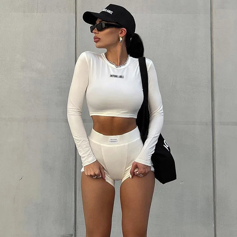 Women Two Piece Summer Sports Set Round Neck Short Sleeve Top and Shorts Outfit