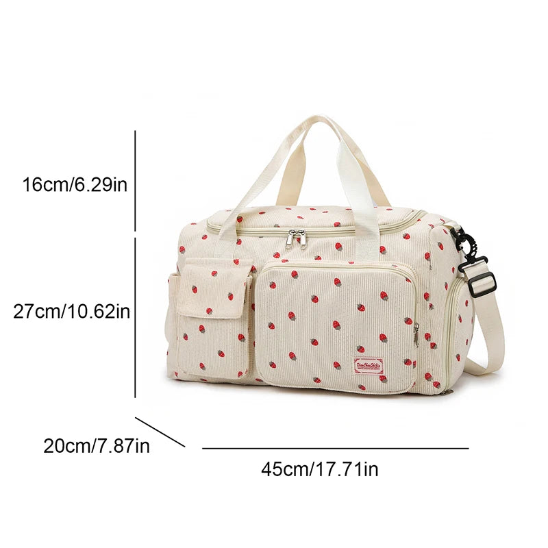 Corduroy Travel Tote Bag with Shoe Compartment