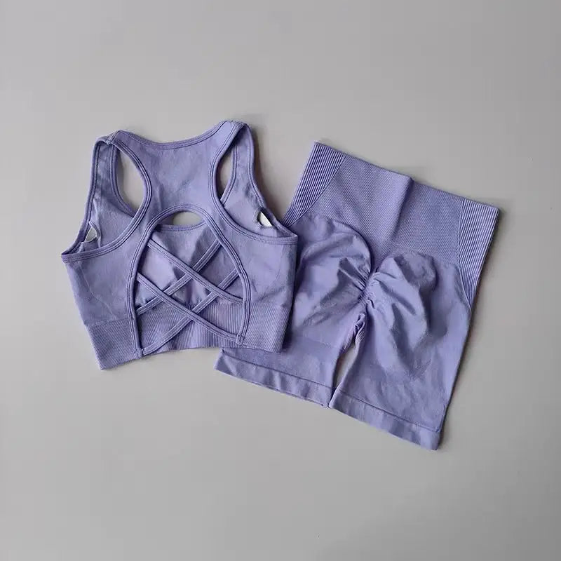 Seamless Yoga Set Women Bra Shorts High Waist Scrunch Butt Gym Outfit Fitness Set