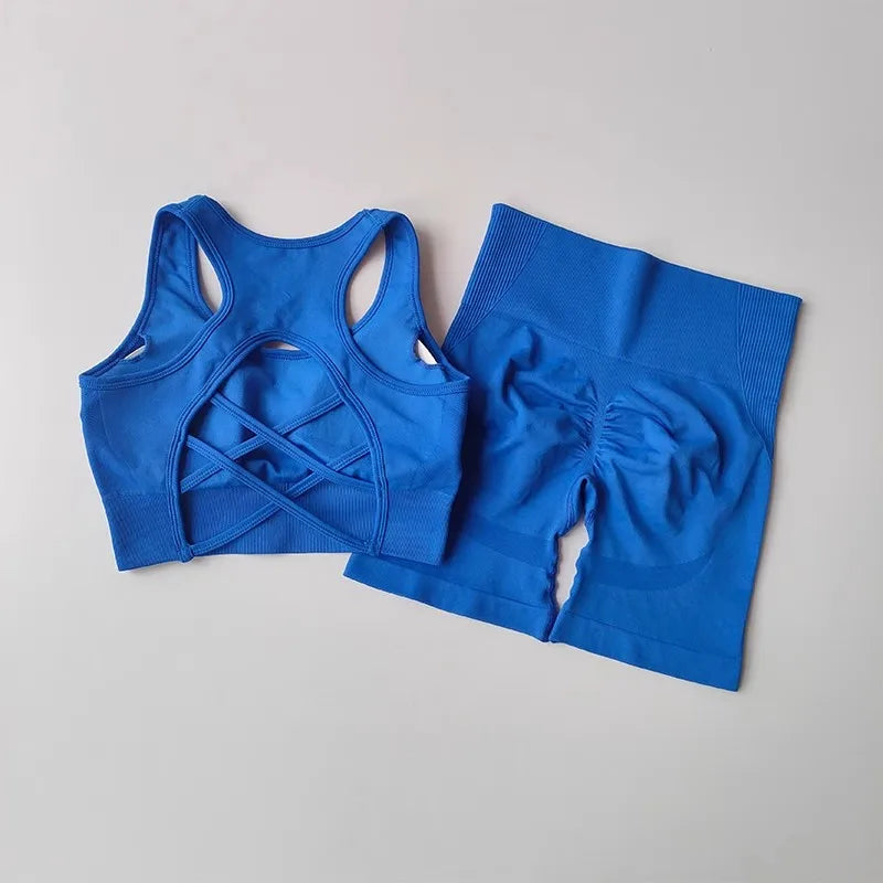 Seamless Yoga Set Women Bra Shorts High Waist Scrunch Butt Gym Outfit Fitness Set