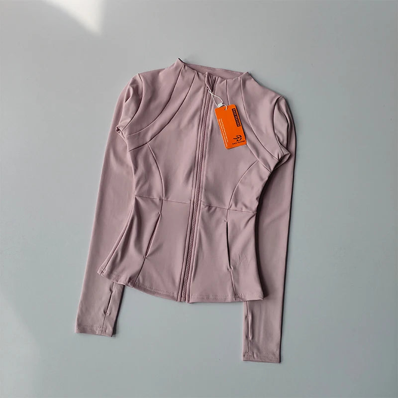 Women Zip Sports Jacket Slim Fit Yoga Running Gym Long Sleeve Activewear Top