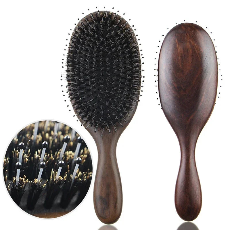 Wooden Hair Brush Paddle Comb Cushion Massage Detangling for Wet Dry Hair