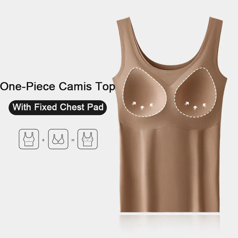 Women’s Ice Silk Seamless Tank Top with Built In Bra M to 2XL