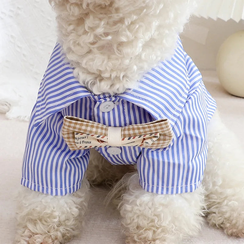 Pet Dog Striped Shirt Summer – Thin Breathable Bowknot Fashion Clothes for Small Dogs