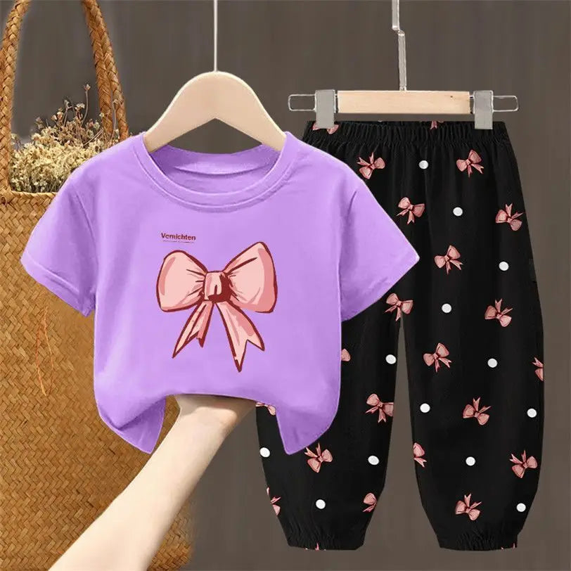 Toddler Girls Summer T-Shirt and Pants Set Cute Kids Two Piece Outfit