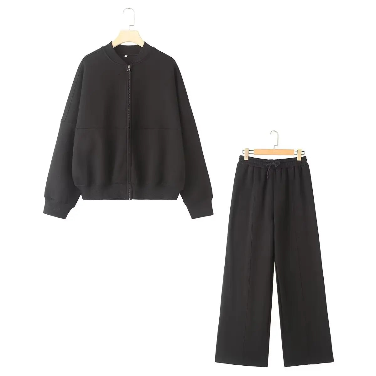 Women Retro 2 Piece Bomber Jacket and Wide Leg Pants Set