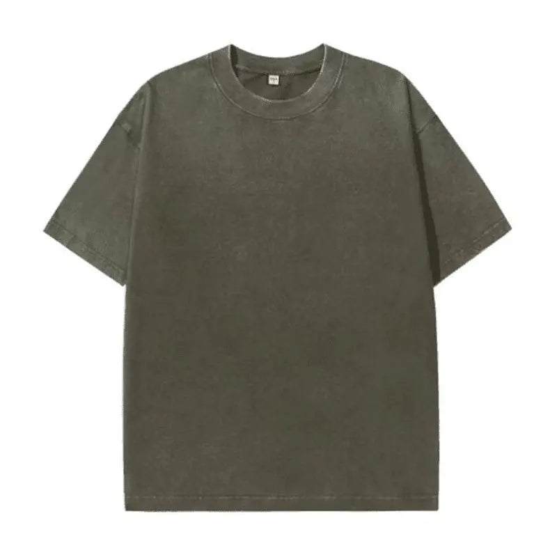 Men Oversized Washed Cotton Vintage T Shirt Loose Fit Short Sleeve Basic Tee