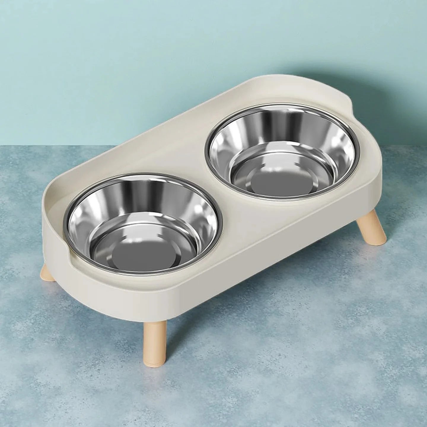 Raised Pet Feeder Bowl Set – Dual Stainless Steel Bowls for Cats and Small Dogs