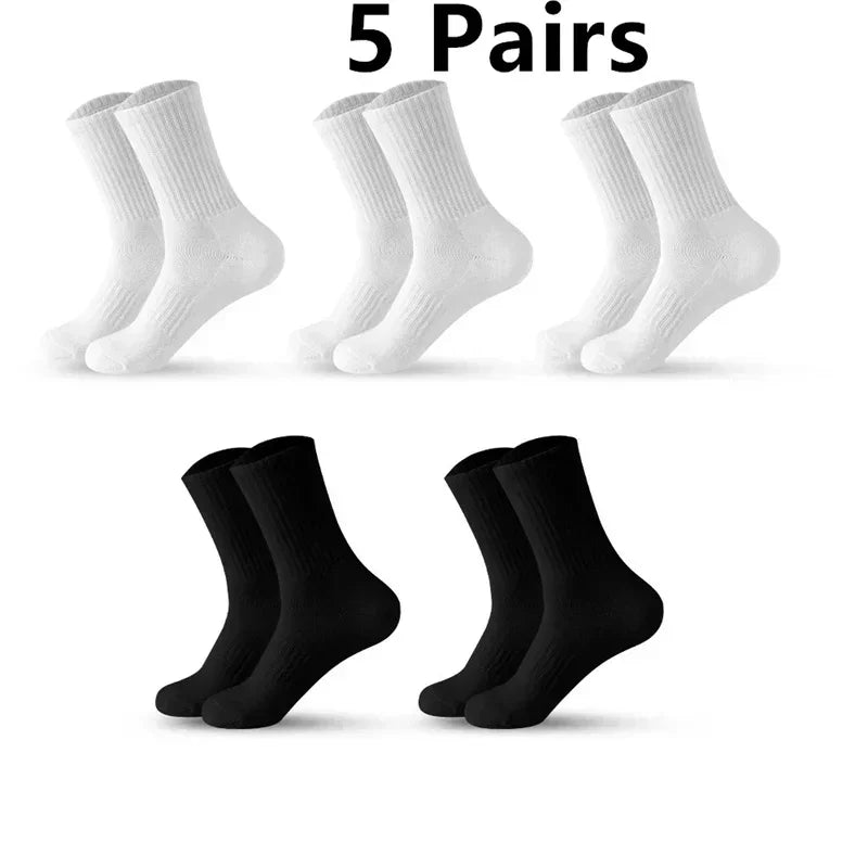 Men Cotton White Sports Socks Breathable Long Tube Socks Multi Pairs Big Size