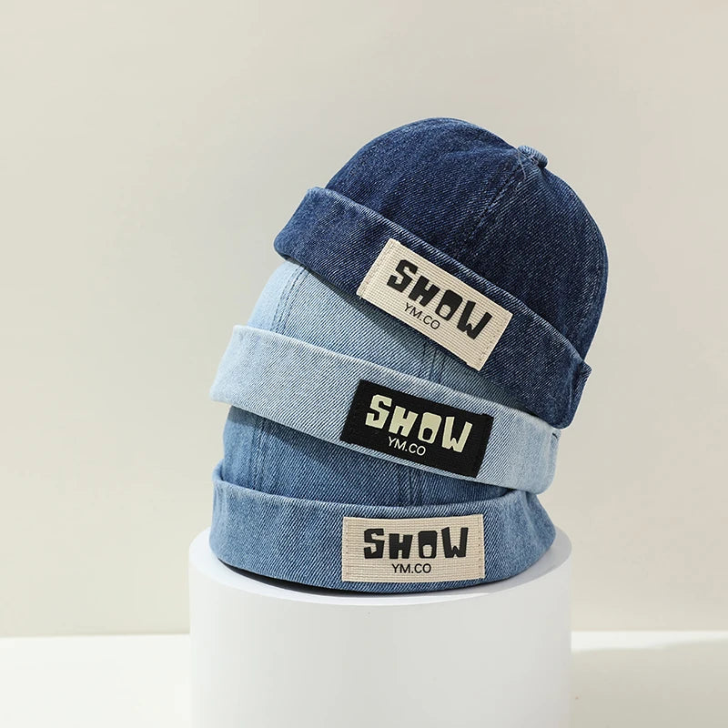 Washed Denim Baby Brimless Hat Adjustable Kids Docker Cap