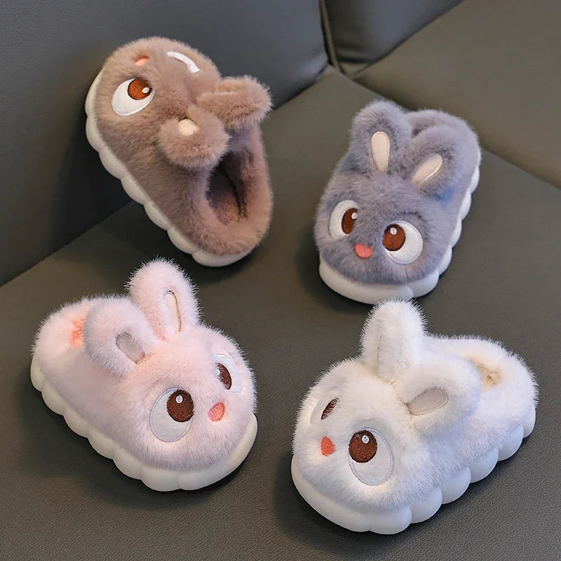 Cute Rabbit Plush Slippers Kids Winter Warm Cartoon Bunny Indoor House Shoes Soft Non-Slip Cozy Slippers
