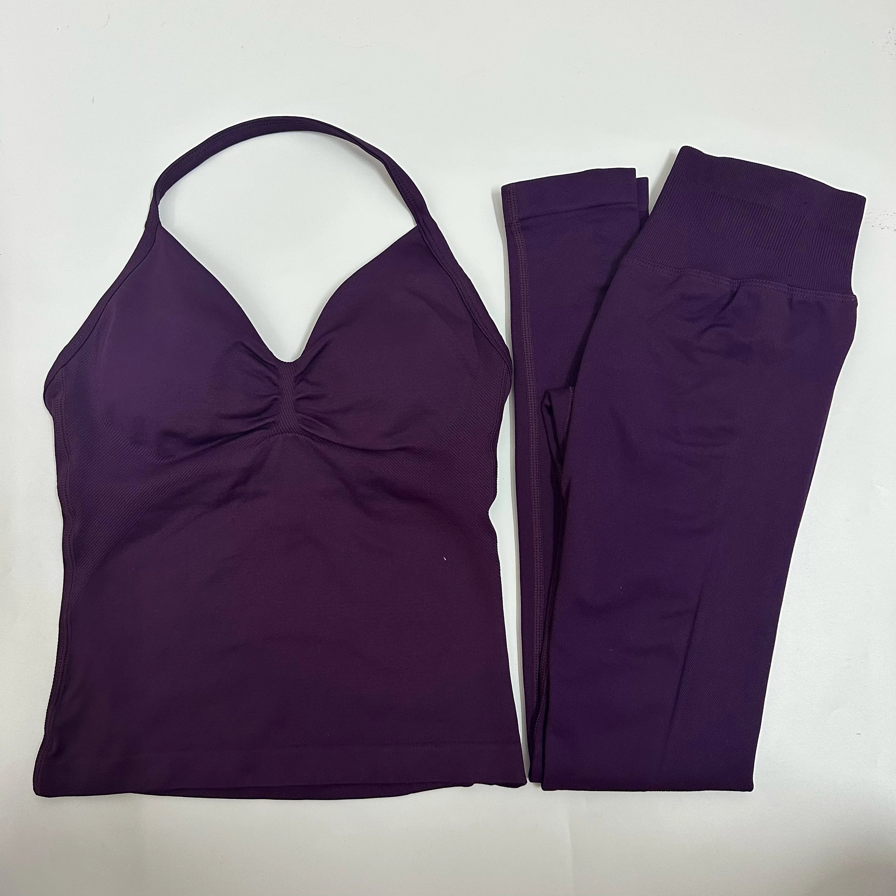 Backless Yoga Set Women Tank Top High Waist Scrunch Leggings Gym Fitness Outfit