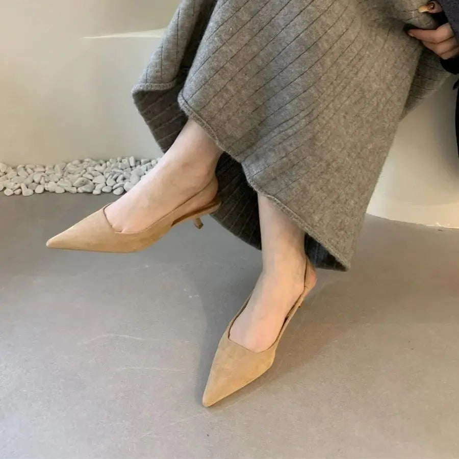 Women Pointed Toe Slingback Sandals Low Heel Elegant Summer Dress Shoes