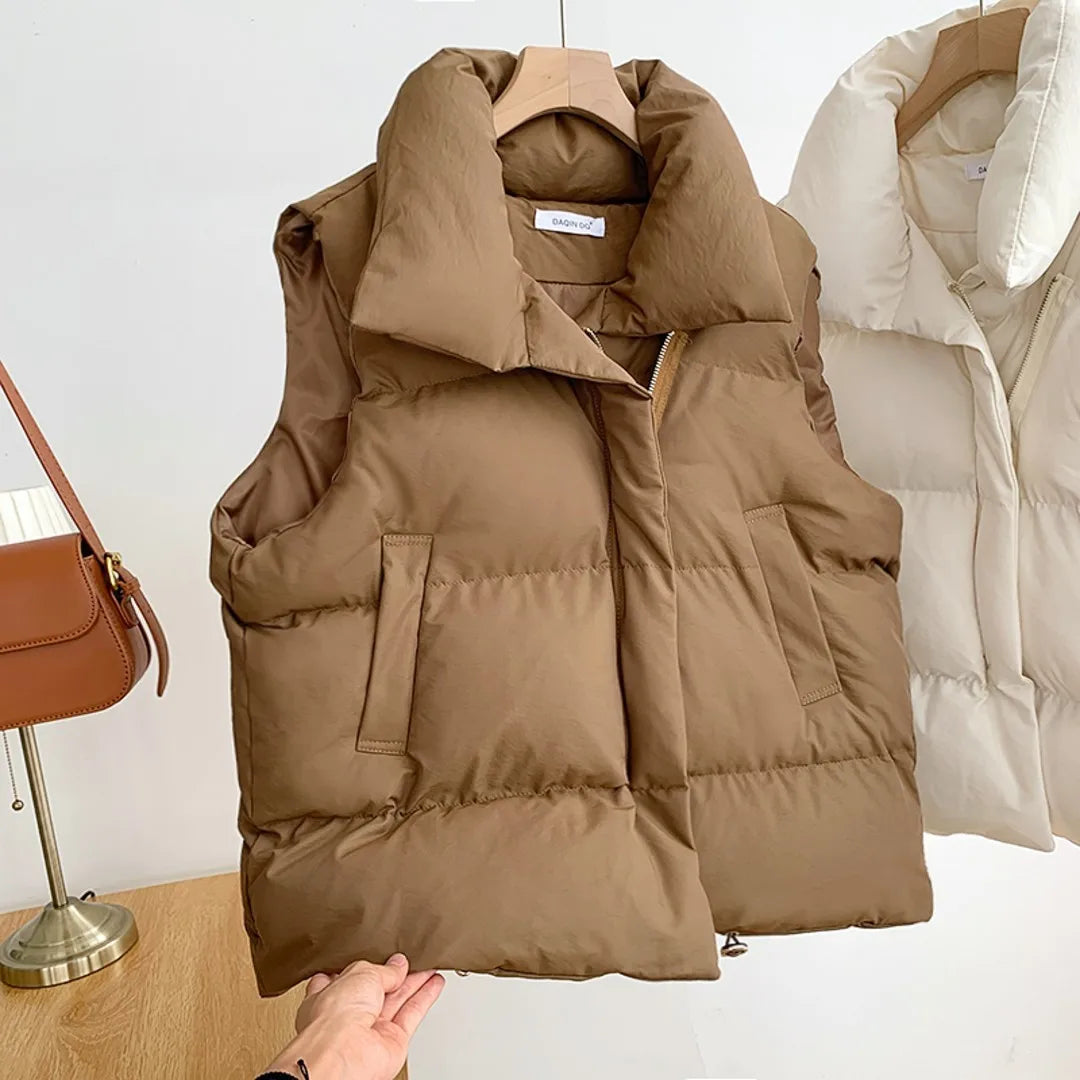 Women Stand Collar Down Vest Winter Jacket