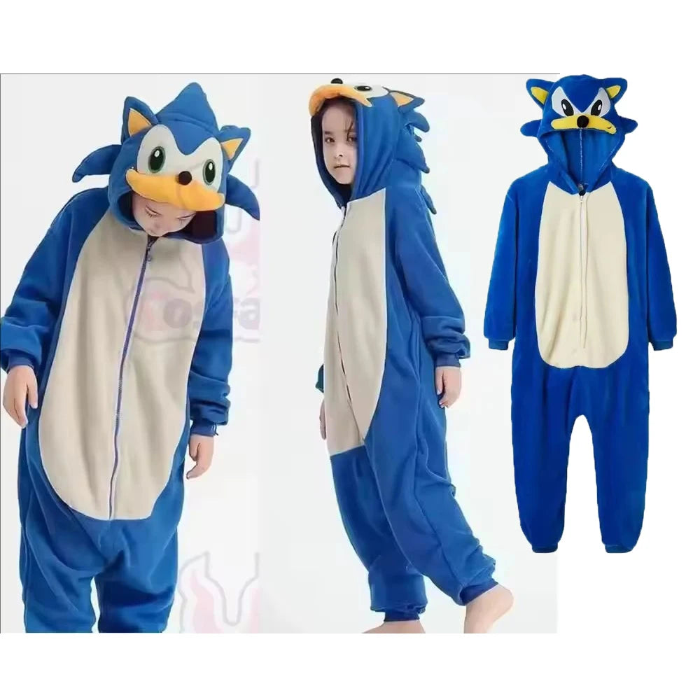 Kids Cartoon Hedgehog Coral Fleece Onesie Pajama Winter Flannel Sleepwear