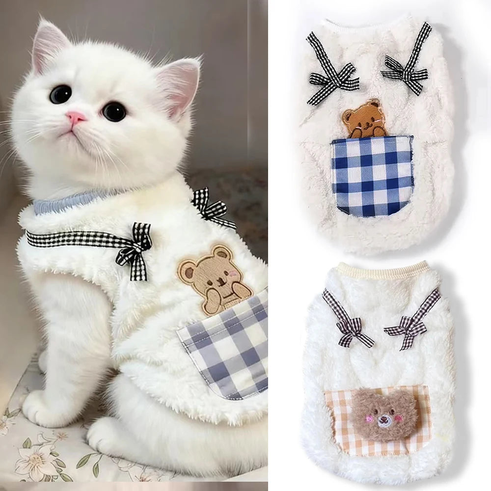 Cozy Plush Pet Vest Warm Fleece Dog Cat Sleeveless Coat Indoor Outdoor Wear