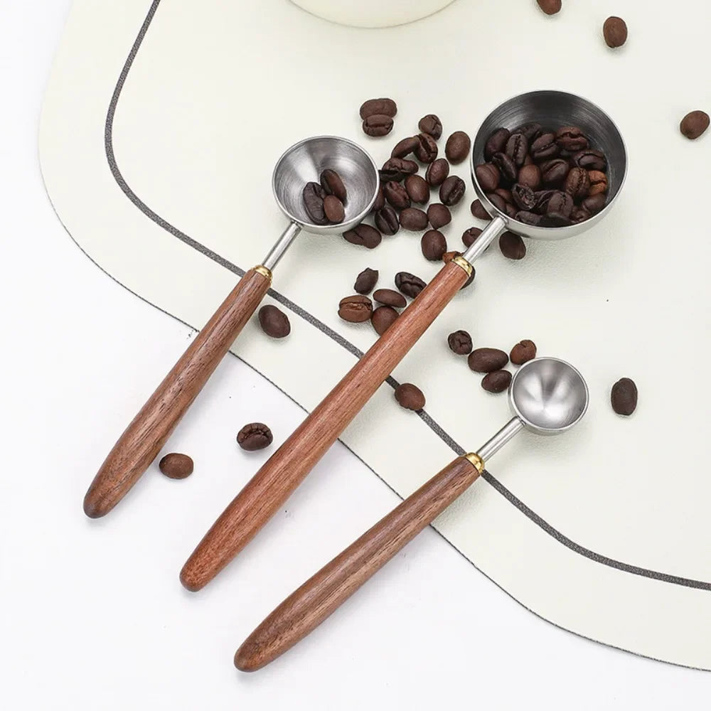 Stainless Steel Coffee Scoop 25ml Wooden Handle Measuring Spoon Long Handle