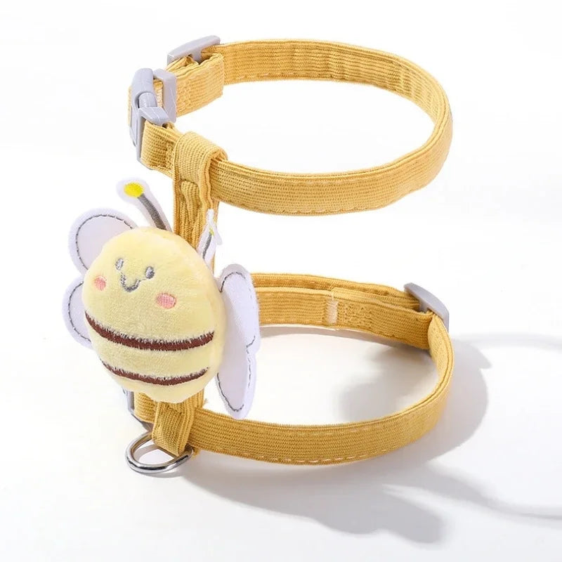 Cat Harness and Leash Set Adjustable Cartoon Bee Design for Small Pets