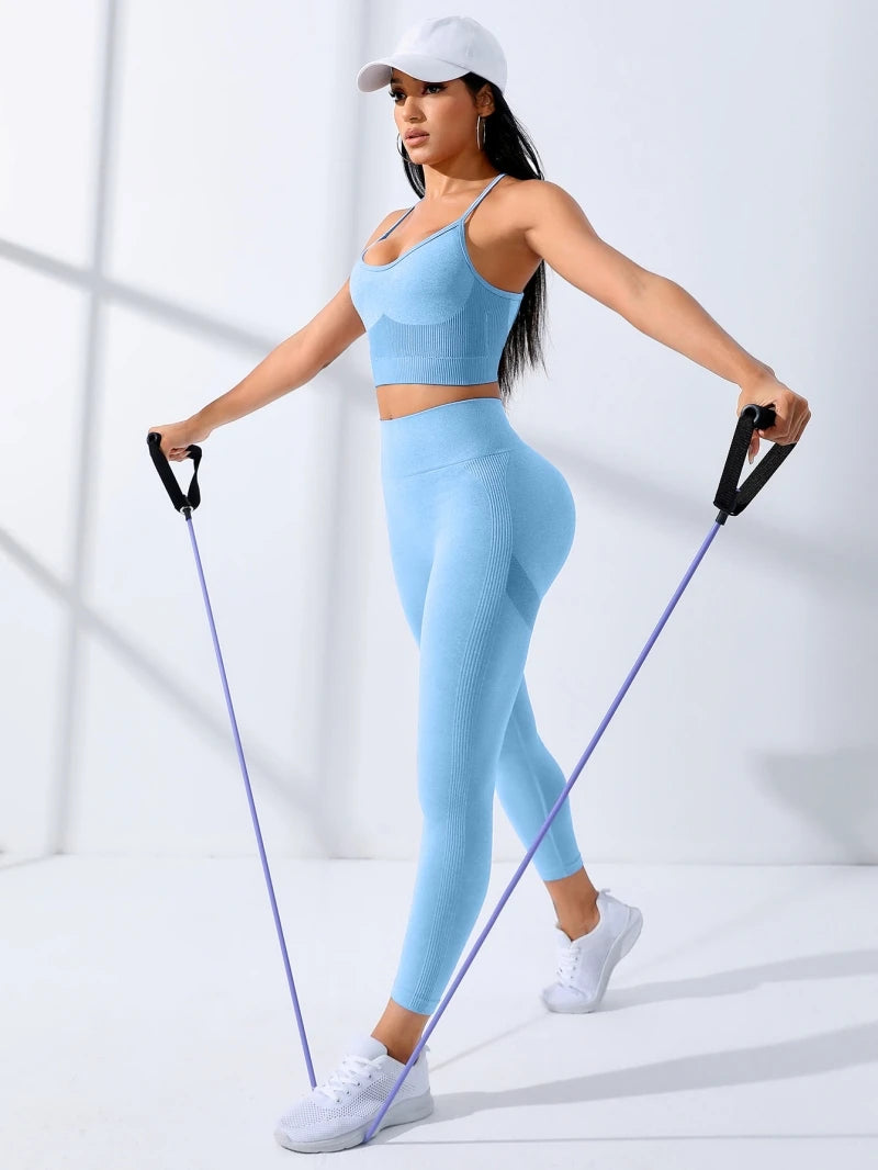 Women Seamless Yoga Set High Waist Leggings & Sports Bra 2 Piece Workout Outfit