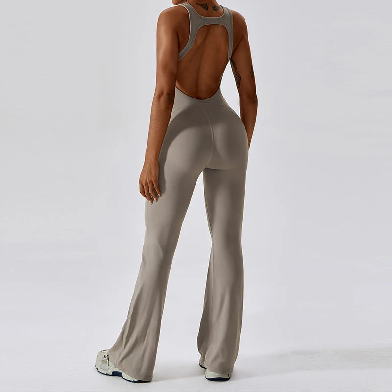 Women V Back Yoga Jumpsuit Sexy Gym Fitness Romper Bodysuit Sportswear