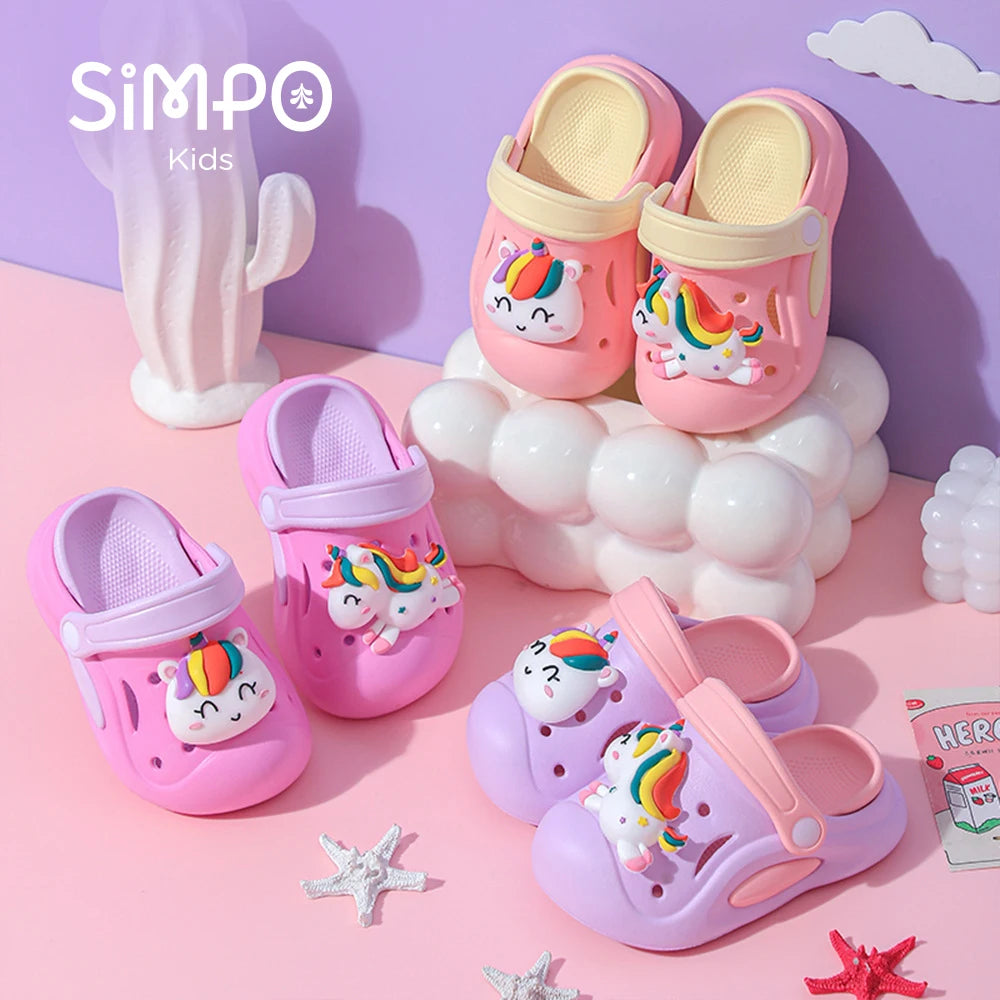 Kids Unicorn Clogs Sandals Anti-Slip Summer Beach Shoes Cute Cartoon Garden Shoes for Girls