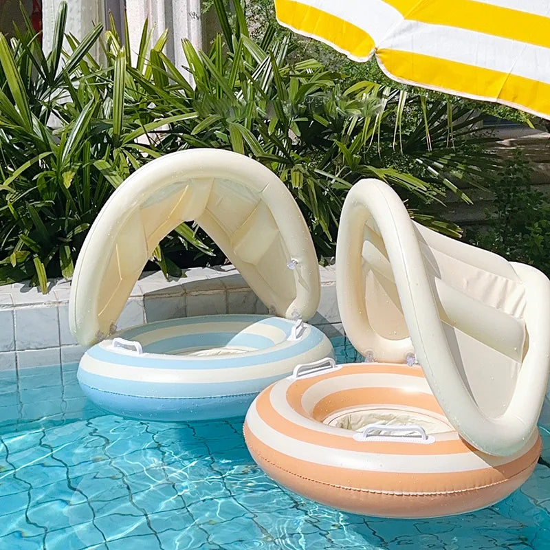Baby Pool Float Ring with Sunshade Inflatable Swimming Float for 3–36 Months