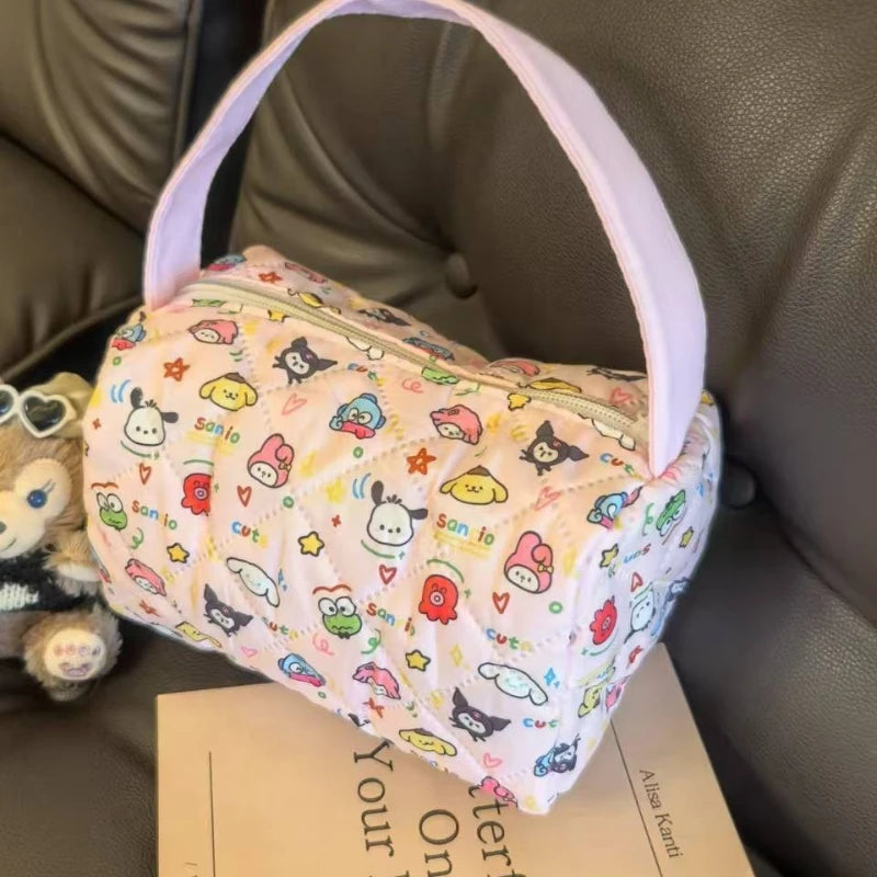 Cartoon Plaid Quilted Tote Bag Large Capacity Travel Makeup Organizer