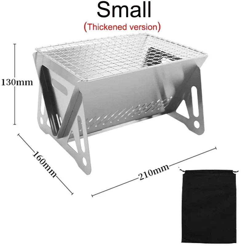Portable Folding Stainless Steel BBQ Grill Mini Camping Charcoal Stove with Storage Bag