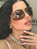Unisex Retro Square Frameless Glasses Large Lens Fashion Travel Sunglasses