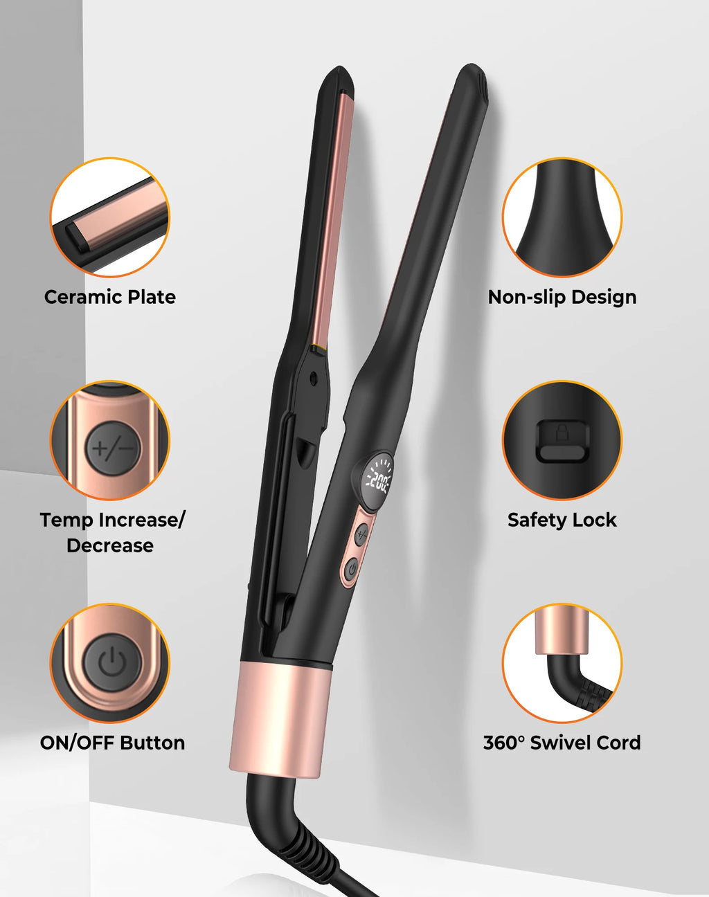 Mini Flat Iron Hair Straightener 1/3 Inch Pencil Travel Portable 2-in-1 Curler Straightener