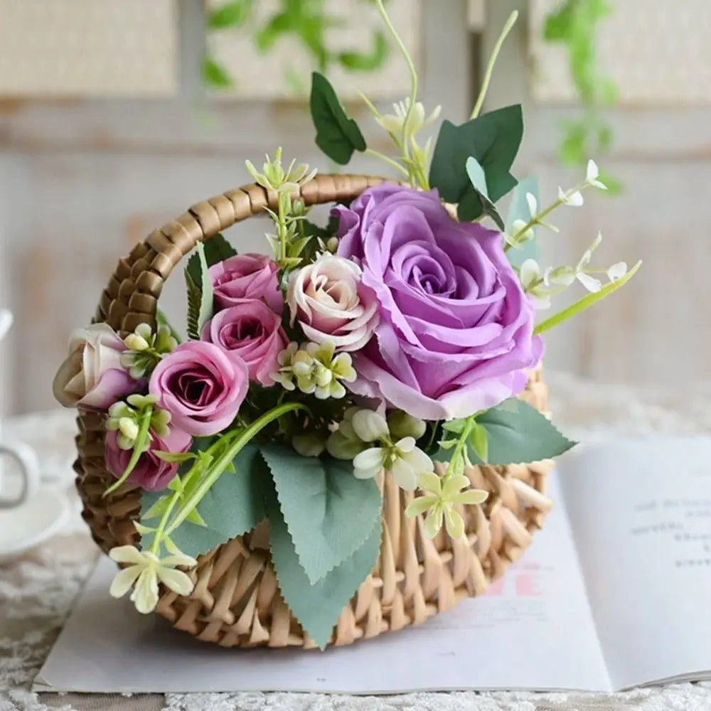 Willow Rattan Woven Basket Half Moon Picnic Flower Storage Basket