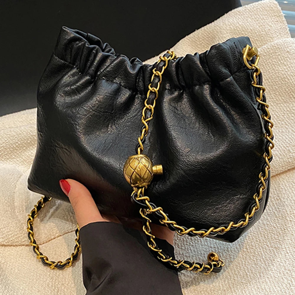 Women Chain Shoulder Bag Pleated Hobo Crossbody Tote Stylish Casual Purse