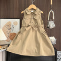 Girls Summer Sleeveless Dress with Waistband Solid Color Kids Outfit