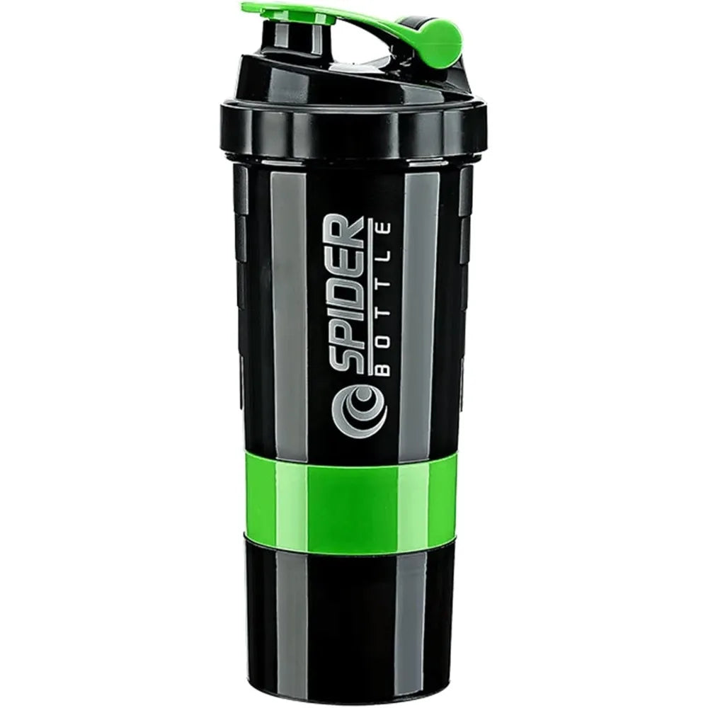 3 Layer Protein Shaker Bottle 600ml – Leakproof Gym Shaker Cup with Storage Compartments for Powder & Pills