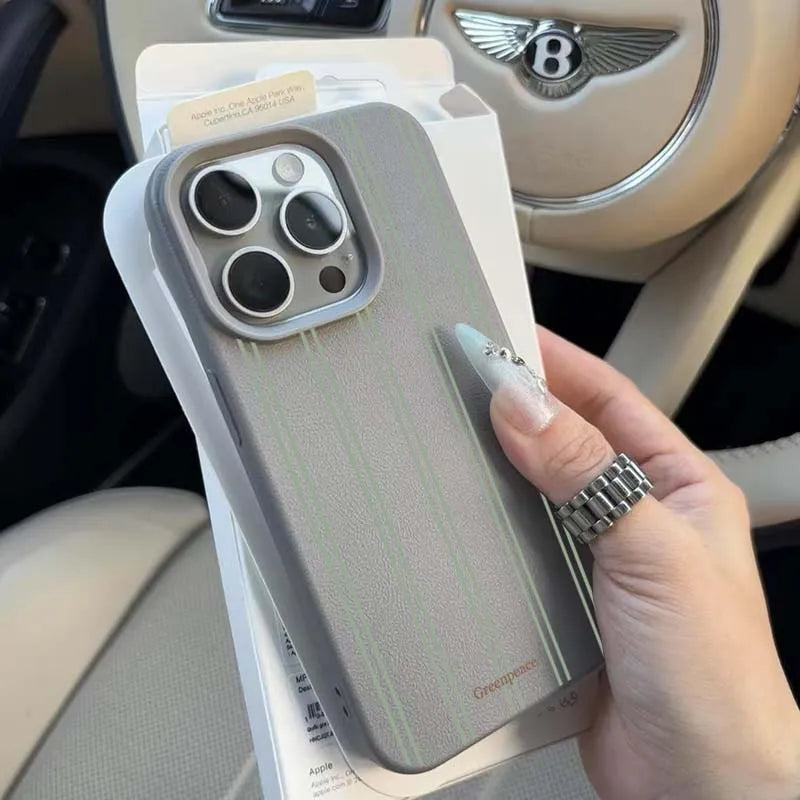 Green Stripe Lichee Pattern Silicone iPhone Case