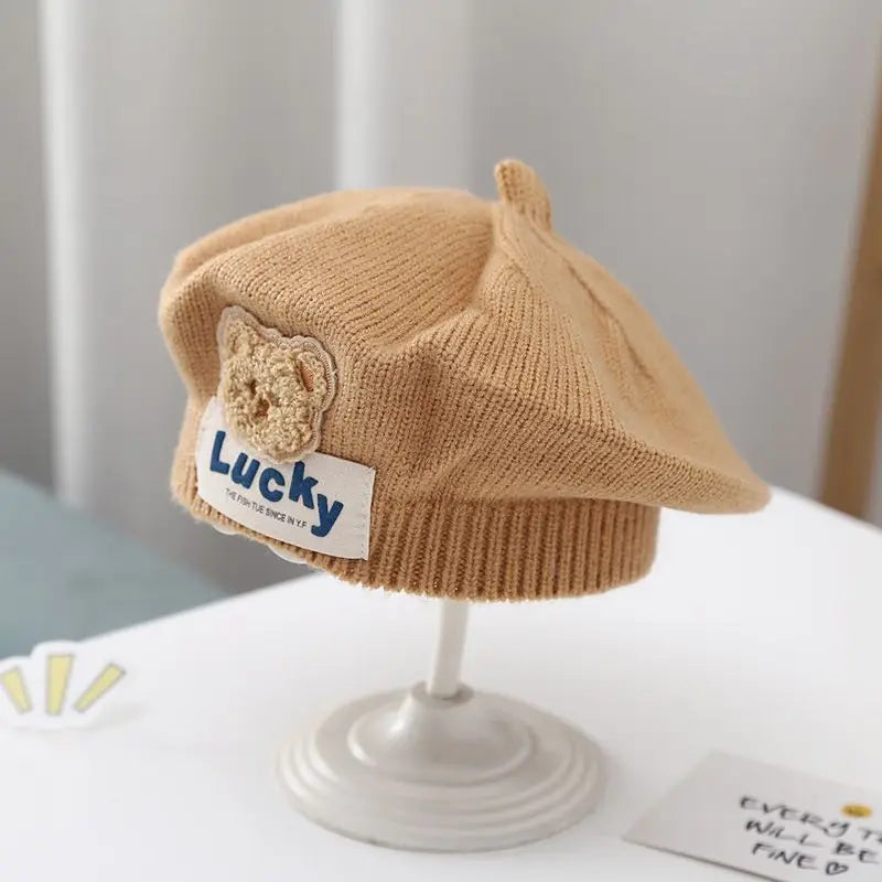 Baby Girl Flower Beret Warm Knit Beanie Hat