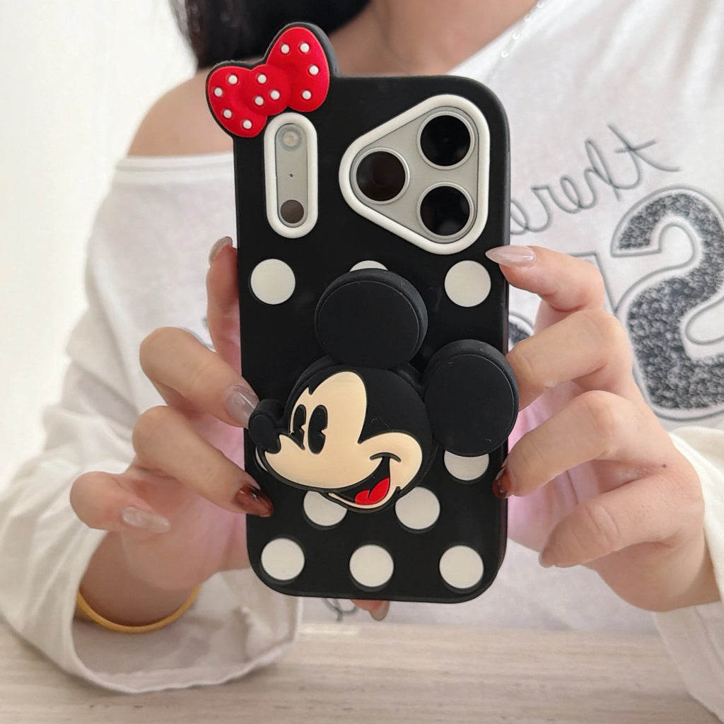 Cute 3D Mickey Minnie Holder Silicone iPhone Case