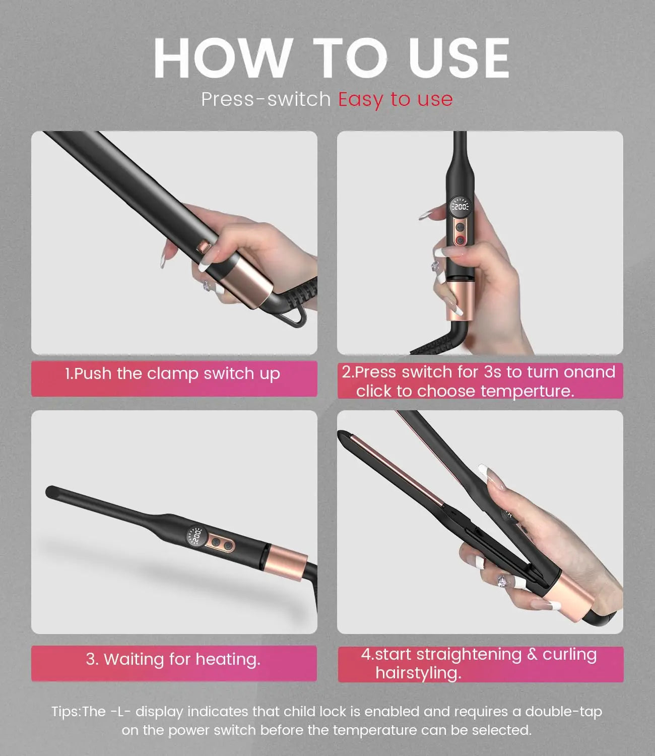 Mini Flat Iron Hair Straightener 1/3 Inch Pencil Travel Portable 2-in-1 Curler Straightener
